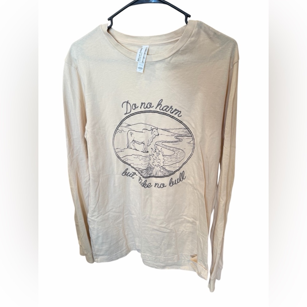 Cream Long Sleeve Graphic Tee - Do no Harm but take no bull